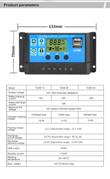 PWM контроллер заряда АКБ от солнечных батарей W88-C RBL-LI-20A