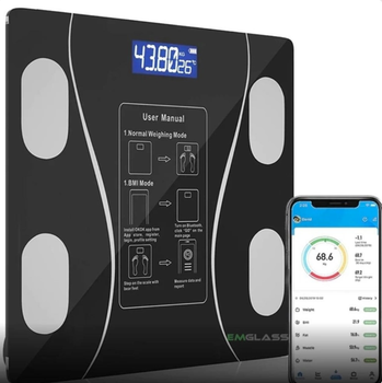 Розумні підлогові смарт ваги електронні з додатком для смартфона bluetooth bathroom scale чорний