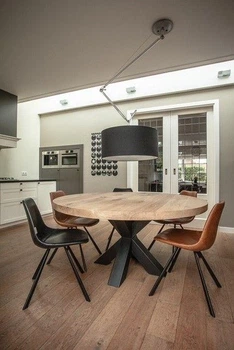 Дизайнерский Кухонный обеденный стол из натурального дерева Loft Design d120x75h Черный / Дерево ATL1357