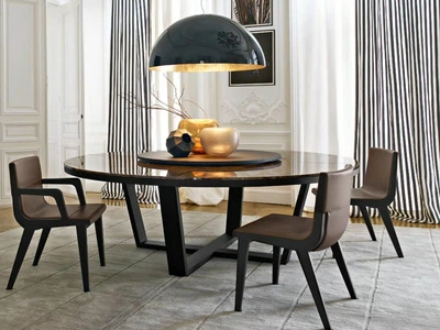 Дизайнерский Кухонный обеденный стол Loft Design d150x75h Черный / Мрамор ATL1358