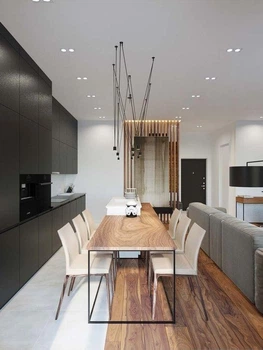 Дизайнерский Кухонный обеденный стол из натурального дерева Loft Design 240x60x75h Черный / Дерево ATL202