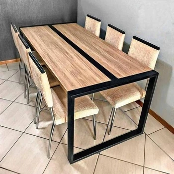Дизайнерский Кухонный обеденный стол из натурального дерева Loft Design 200x80x75h Черный / Дерево ATL616