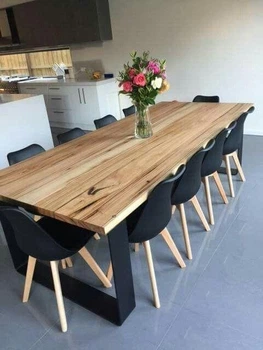Дизайнерский Кухонный обеденный стол из натурального дерева Loft Design 280x100x75h Черный / Дерево ATL217