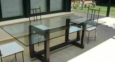 Дизайнерский Кухонный обеденный стол Loft Design 200x100x75h Черный / Стекло ATL834