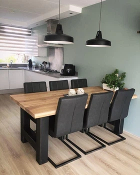 Дизайнерский Кухонный обеденный стол из натурального дерева Loft Design 180x80x75h Черный / Дерево ATL1470