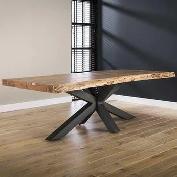 Дизайнерский Кухонный обеденный стол из натурального дерева Loft Design 160x60x75h Черный / Дерево ATL1125