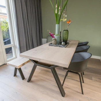 Дизайнерский Кухонный обеденный стол из натурального дерева Loft Design 200x80x75h Черный / Дерево ATL1476