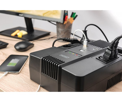 ДБЖ Digitus Line-Interactive, 800VA/480W, LED, 4xSchuko/3xC13, RJ45, USB