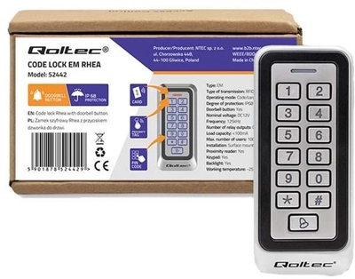Klawiatura kodowa Qoltec RHEA z czytnikiem RFID Code/Card/Key fob/Doorbell/IP68/EM (5901878524429)
