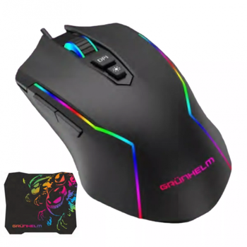 Компьютерная мышь игровая USB Grunhelm MS-656WD + коврик RGB подсветка Чёрная