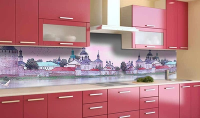 Кухонный фартук на стену Древний замок (наклейка для кухни ПВХ пленка скинали) Архитектура Розовый 60х200 см