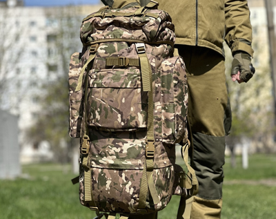 Тактический рюкзак на 65 л., походной каркасный рюкзак Tactic, военный рюкзак цвет Мультикам ta65-multicam