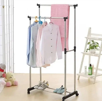 Напольная вешалка-стойка Double Pole Clothersrack двойная телескопическая для одежды (15 кг)