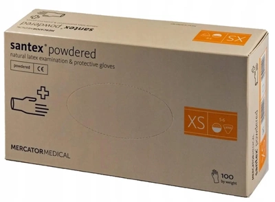 Рукавички латексні медичні Santex Powdered XS нестерильні пудровані 100 шт білі