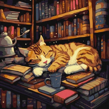 Картина за номерами 40×40 см Кіт. Пухнастий книголюб Ідейка. КНО6505