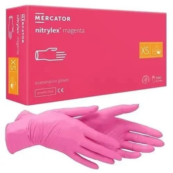 Нітрилові рукавички нестерильні неопудрені Nitrylex magenta XS 100 шт рожеві