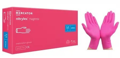 Нітрилові рукавиці нестерильні неопудрені Nitrylex magenta M 100 шт рожеві