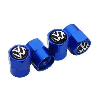 Набор защитных колпачков на ниппель для автомобиля SUNROZ Caps с лого Volkswagen Short Blue Фольксваген, 4 шт (A-67389)