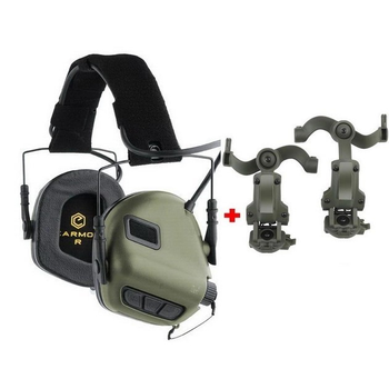 Навушники тактичні активні Earmor M31 MOD3 (olive) (EM-M31-M3-OL) + Premium кріплення на шолом FAST, TOR-D, ACH MICH (125994)