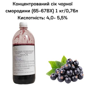 Концентрированный сок черной смородины (65-67 ВХ) бутылка 1 кг / 0,76 л