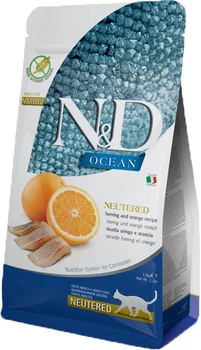 Беззерновий сухий корм Farmina N&D Ocean Herring & Orange Neutered для стерилізованих кішок та кастрованих котів з оселедцем та апельсином 5 кг (8010276040213)