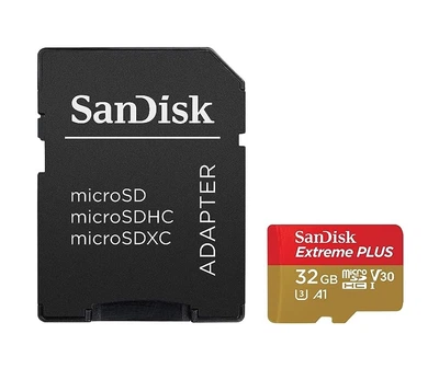 Карта пам'яті SanDisk microSDHC Extreme PLUS 32GB Class 10 UHS-I V30 A2 W-90MB/s R-200MB/s +SD-адаптер (SDSQXBG-032G-GN6MA)