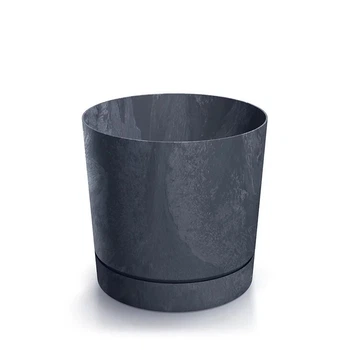 Горшок для цветов Prosperplast TUBO P BETON EFFECT 14.8х14.8х13см круглый с подставкой антрацит (72188-433)