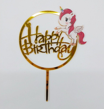 Топпер Для Торта Happy Birthday Ангел Единорог | Золото