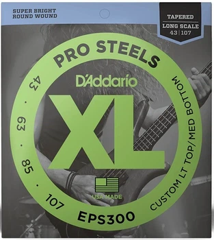Струны для бас-гитары D'Addario EPS300 XL PROSTEEELS BASS Custom Light Top/Medium Bottom (43-107)
