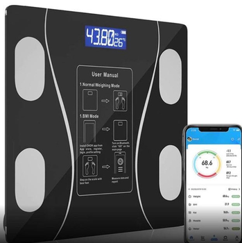 Напольные электронные весы A-8003 до 180 кг платформенные с ЖК дисплеем Bluetooth умные смарт весы с приложением Черные