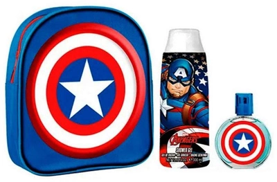 Zestaw Marvel Captain America Eau De Toilette Spray 50 ml + Żel pod prysznic 300 ml + Torebka (8411114090092)