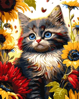 Картина по номерам 40×50 см Kontur. Котик в подсолнухах. DS0489