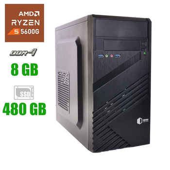 Компьютер Prime Qube QB05M U3 Tower / AMD Ryzen 5 5600G (6(12) ядра по 3.9-4.4 GHz) / 8GB DDR4 / 480GB SSD / AMD Radeon Vega 7 / 400W