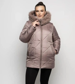 Зимняя женская куртка большого размера UF-fashion ЛР-169 песец 56 бежевый