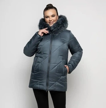 Женская зимняя куртка большого размера UF-fashion ЛР-169 песец 60 олива