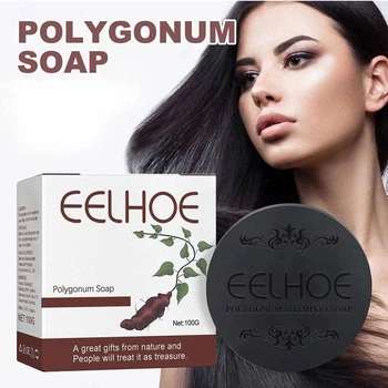 Чёрное мыло-шампунь Polygonum Soap для окрашивания седых волос и ухода