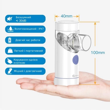 Портативний ультразвуковий небулайзер NebSmart, інгалятор для дітей та дорослих, акумуляторний, білий, YM-253