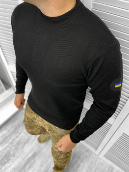 Вязаный мужской свитер с вышивкой флагом на рукаве / Теплая кофта черная размер M