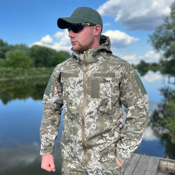 Мужская водонепроницаемая куртка Softshell с капюшоном и липучками под шевроны пиксель размер 3XL