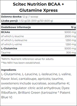 Kompleks aminokwasów Scitec Nutrition BCAA+Glutamine Xpress 600g Arbuzowy (5999100022423)