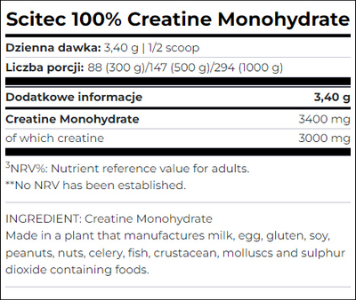 Kreatyna monohydrat Scitec Nutrition 300g (5999100025721)