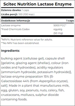 Дієтична добавка Scitec Nutrition Lactase Enzyme 100 капсул (5999100029651)