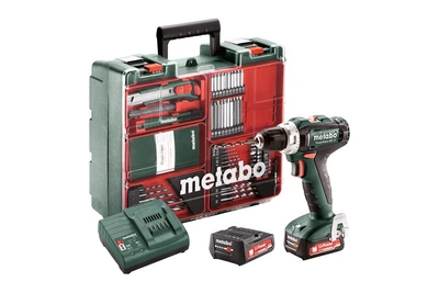 Акумуляторний дриль-шурупокрут Metabo PowerMaxx BS 12 2 акб 2.0 Ah, з/у, набір Пересувна майстерня (601036870)