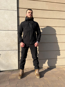 Тактический водоотталкивающий костюм из материала Softshell (куртка+штаны) M, Черный