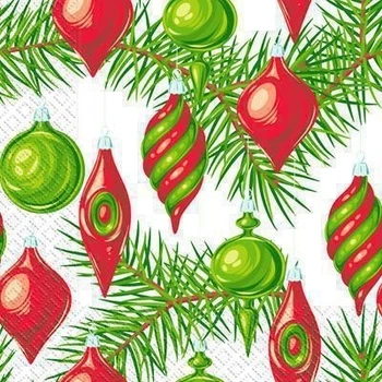 Салфетки бумажные трехслойные с новогодним рисунком Марго "Новогодние игрушки" 18 шт