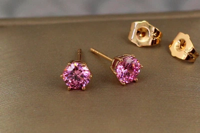 Серьги гвоздики Xuping Jewelry розовый фианит на шесть креплений 6 мм золотистые