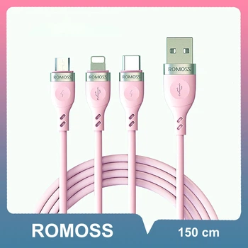 Зарядка 3 в 1 ROMOSS Soft Touch з USB to Micro / Lightning / Type-C 2.5A 1.5m Рожевий