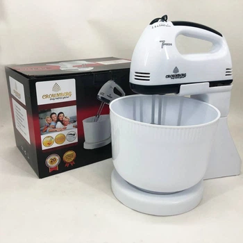Миксер Crownberg CB-7320 ручной с подставкой и емкостью 2л 300 Вт на 7 скоростей, кухонный тестомес