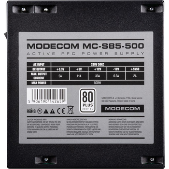 Блок питания Modecom 500W (ZAS-MC85-CL-500-ATX-APFC)