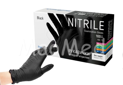 Нитриловые перчатки MedTouch Black без пудры текстурированные размер L 100 шт. Черные (4 г)